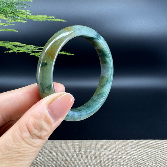 Genuine Burmese Yellow Blue Flower Jade Jadeite Bangle Bracelet ( 54.1 mm )