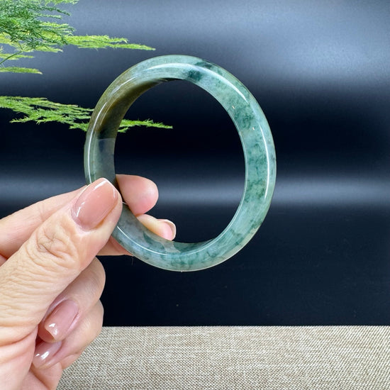 Genuine Burmese Yellow Blue Flower Jade Jadeite Bangle Bracelet ( 54.1 mm )