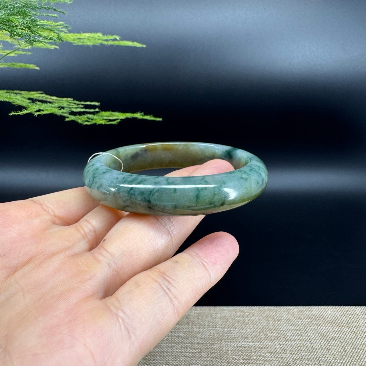 Genuine Burmese Yellow Blue Flower Jade Jadeite Bangle Bracelet ( 54.1 mm )