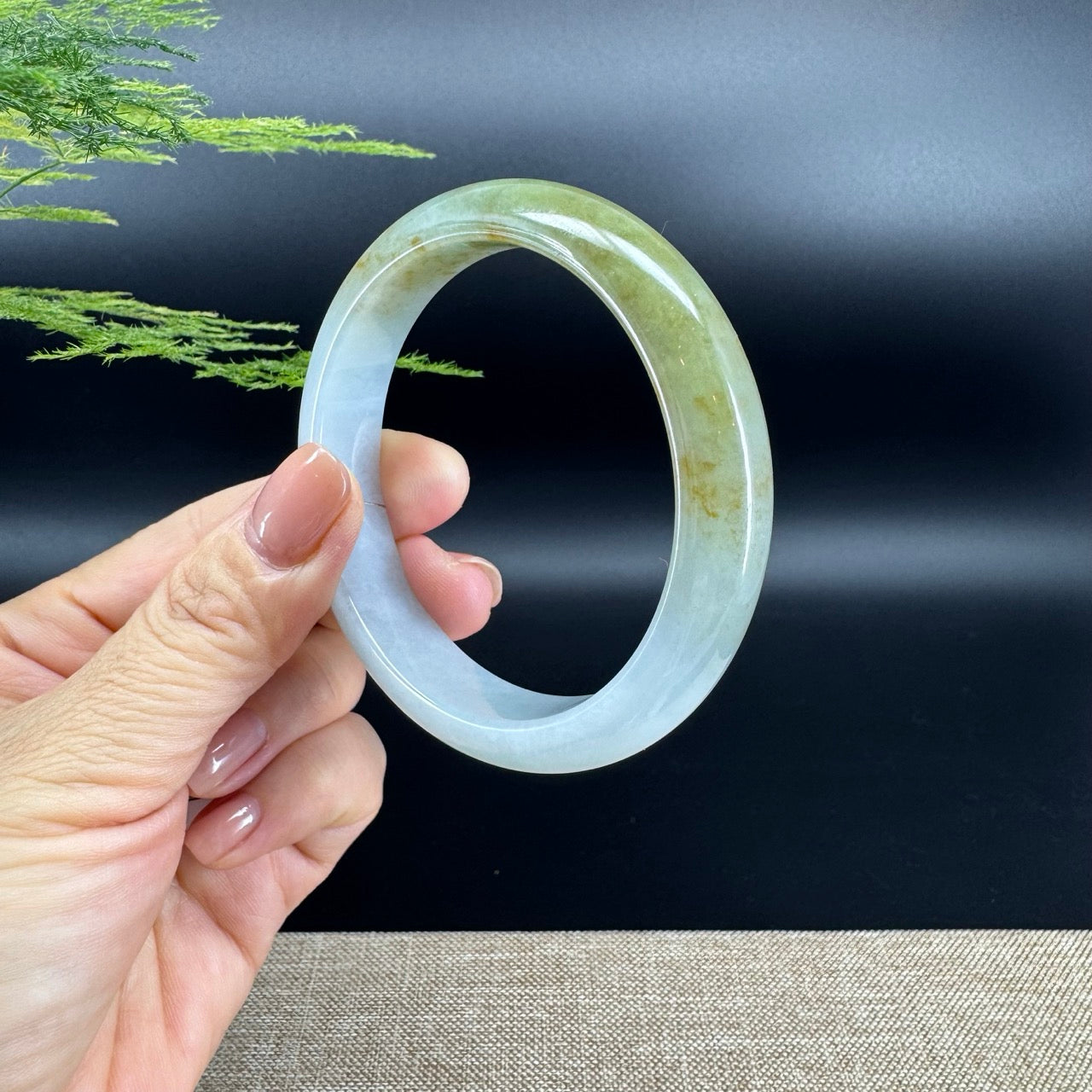 Genuine Burmese Yellow Green Jade Jadeite Bangle Bracelet ( 58.5mm )