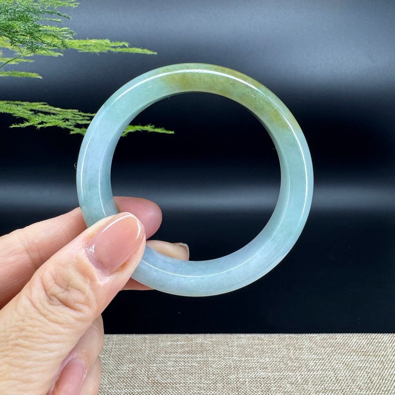 Genuine Burmese Yellow Green Jade Jadeite Bangle Bracelet ( 53.2mm )