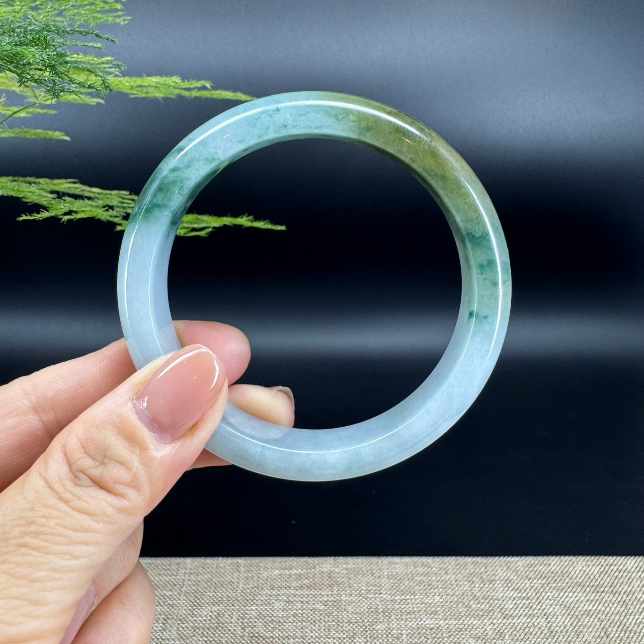 Genuine Burmese Yellow Blue Flower Jade Jadeite Bangle Bracelet ( 58.6mm )