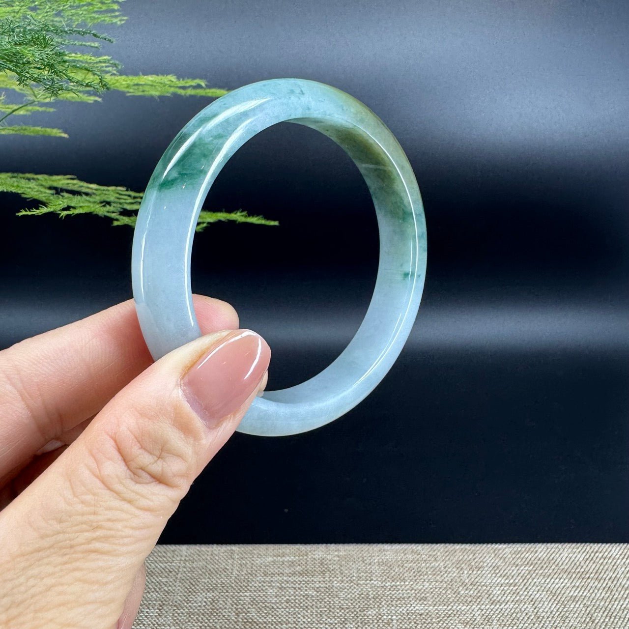 Genuine Burmese Yellow Blue Flower Jade Jadeite Bangle Bracelet ( 58.6mm )