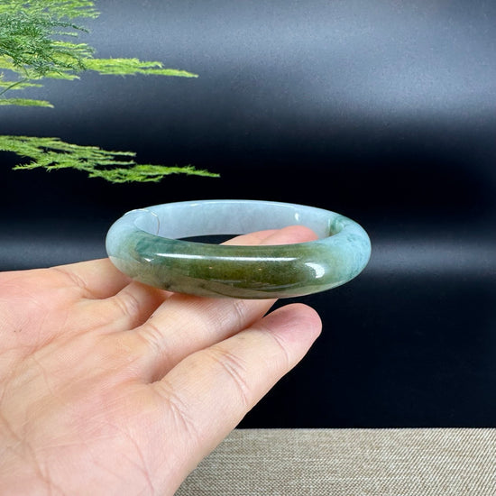 Genuine Burmese Yellow Blue Flower Jade Jadeite Bangle Bracelet ( 58.6mm )