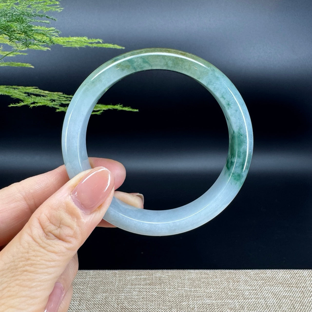 Genuine Burmese Yellow Blue Flower Jade Jadeite Bangle Bracelet ( 58.6mm )