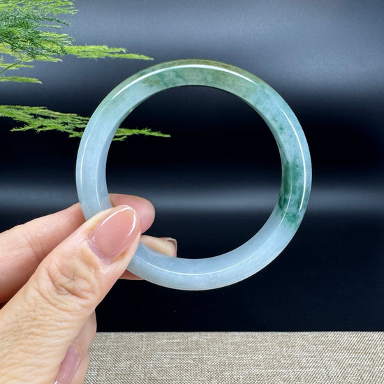 Genuine Burmese Yellow Blue Flower Jade Jadeite Bangle Bracelet ( 58.6mm )