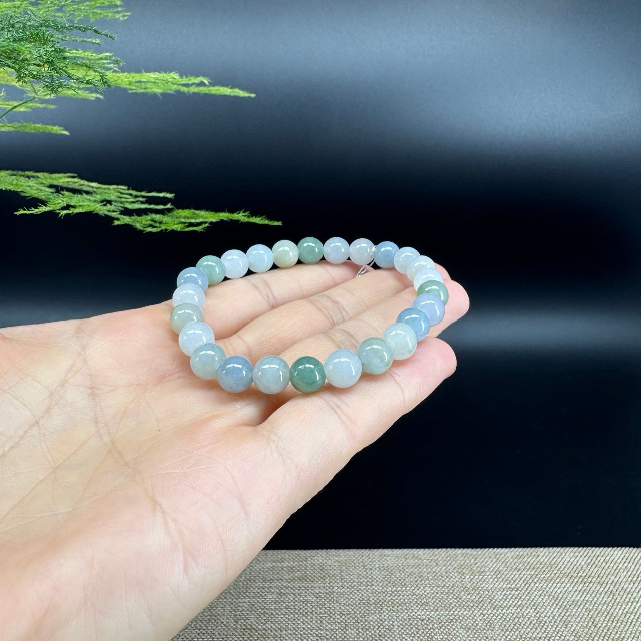 RealJade® Co. Genuine Jadeite Jade Round Ice Multiple Colors Beads Bracelet (7.8mm)