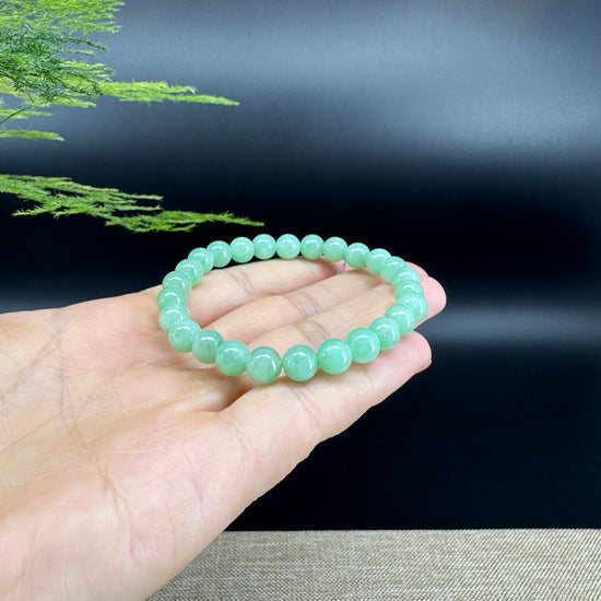 RealJade® Co. Genuine Jadeite Jade Round Apple Green Beads Bracelet (7 mm)
