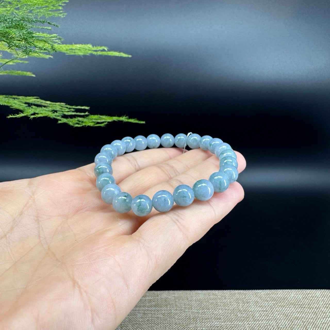 RealJade® Co. Genuine Jadeite Jade Round Light Lavender Blue  Beads Bracelet (7.8mm)