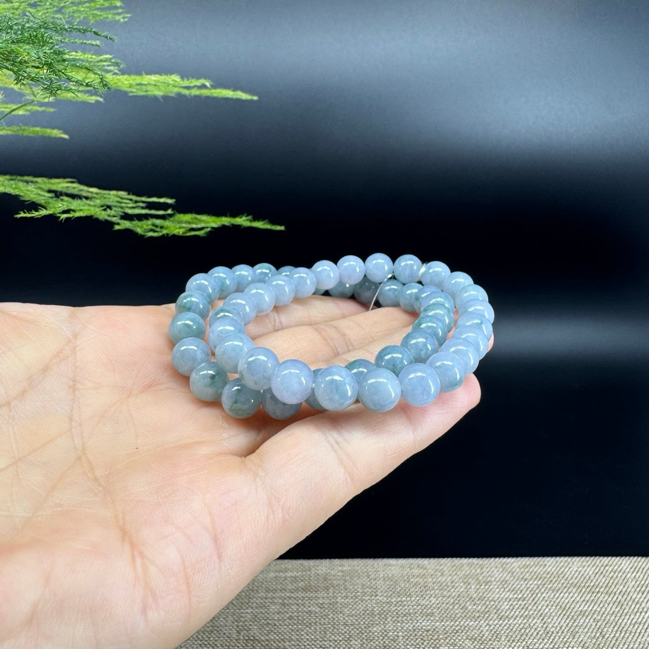 RealJade® Co. Genuine Jadeite Jade Round Light Lavender Blue  Beads Bracelet (7.8mm)