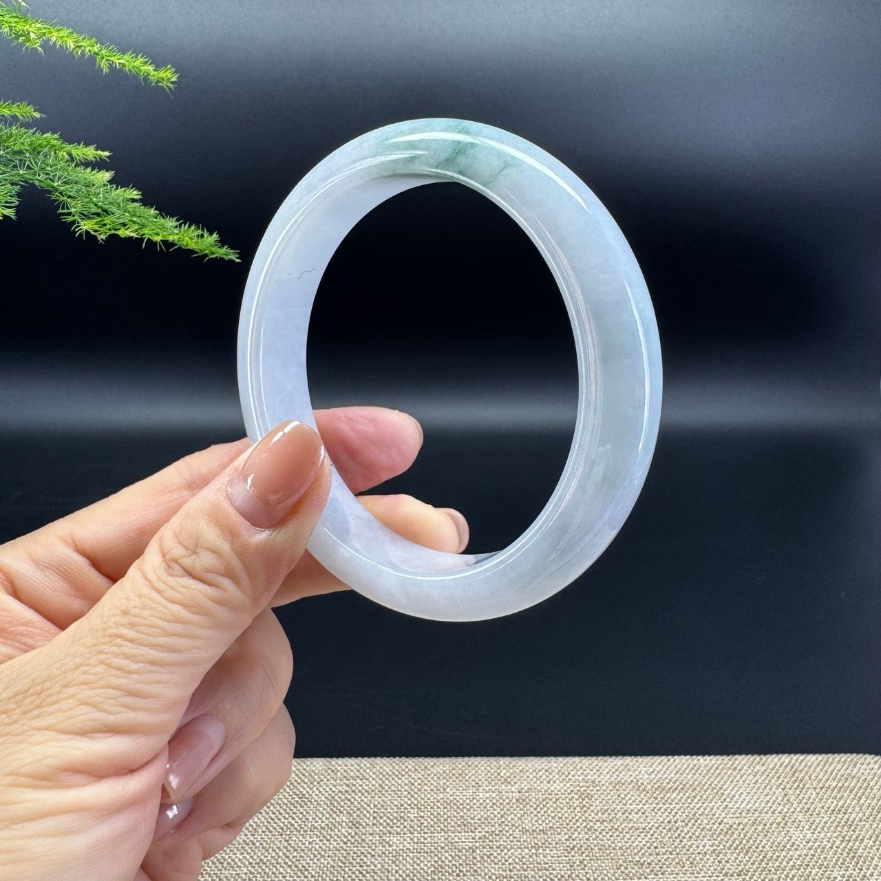 Genuine Burmese Lavender Green Jade Jadeite Bangle Bracelet ( 59.2mm )
