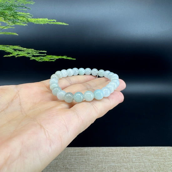 RealJade® Co. Genuine Jadeite Jade Round Icy Green Beads Bracelet (7 mm)