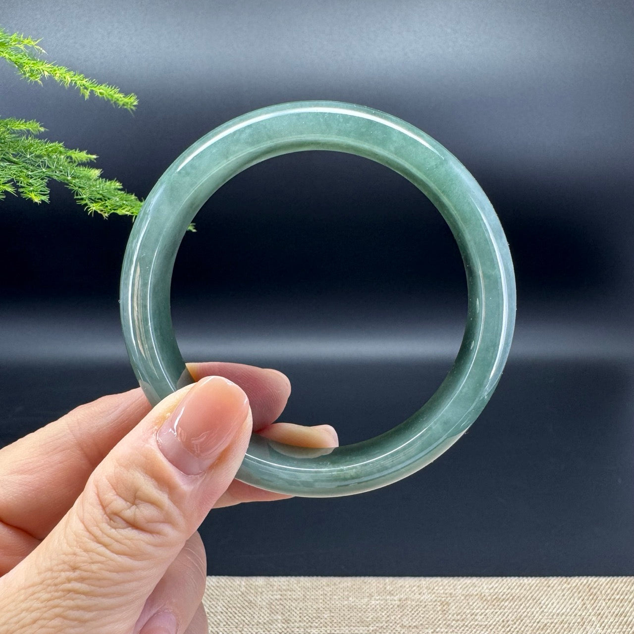 Genuine Burmese Oil Green Jade Jadeite Bangle Bracelet ( 59.2mm )