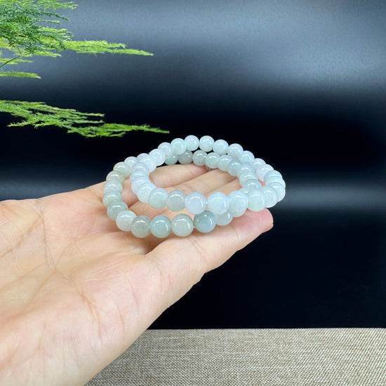 RealJade® Co. Genuine Jadeite Jade Round Icy Green Beads Bracelet (7 mm)