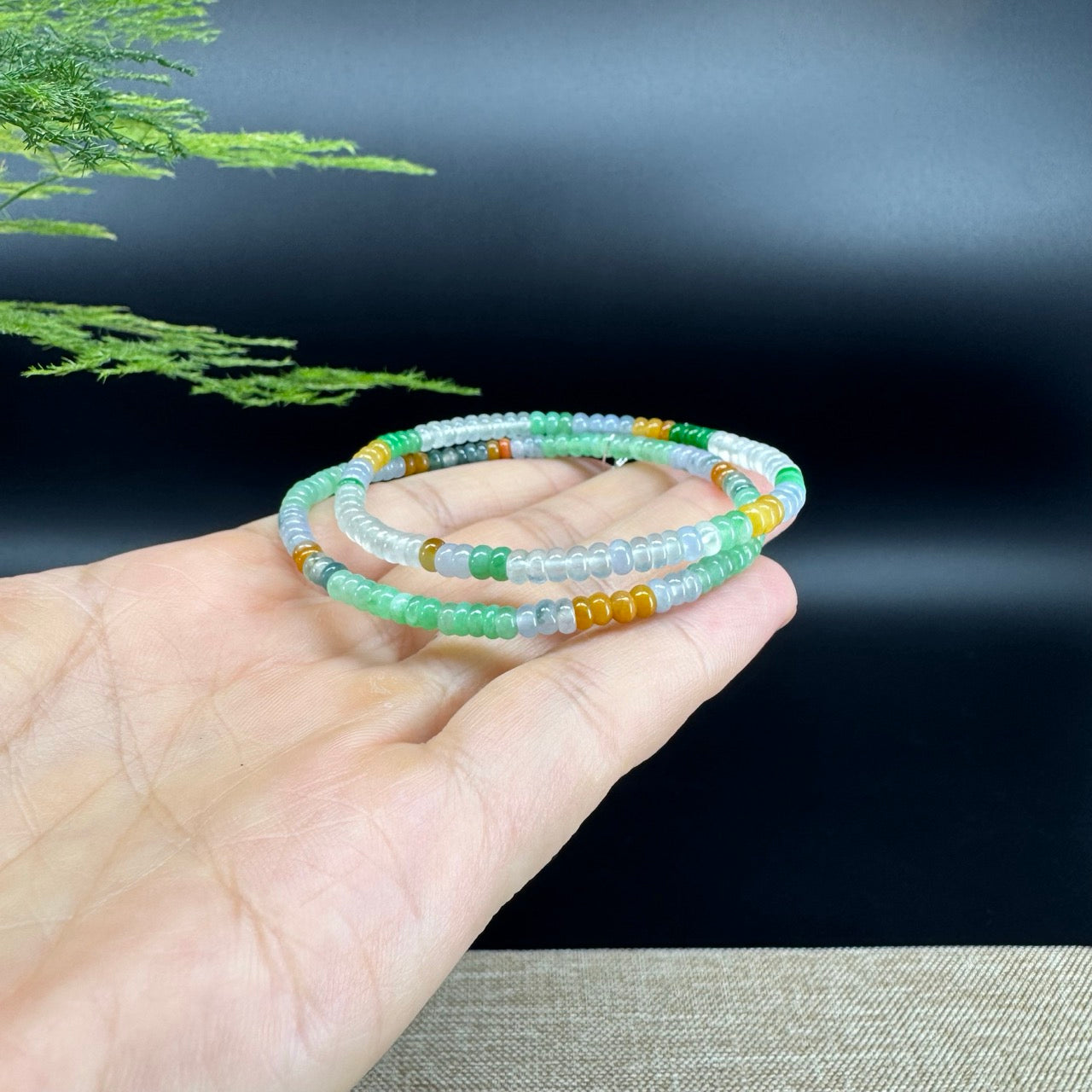 Natural Jadeite Jade Round Ice Multiple Colors Beads Bracelet ( 3.6mm )