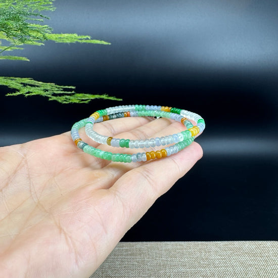 Natural Jadeite Jade Round Ice Multiple Colors Beads Bracelet ( 3.6mm )