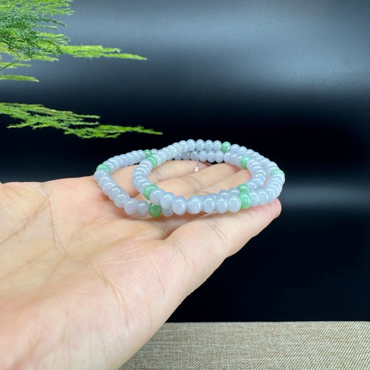 Natural Jadeite Jade Round Lavender Green Beads Bracelet ( 5.5 mm )