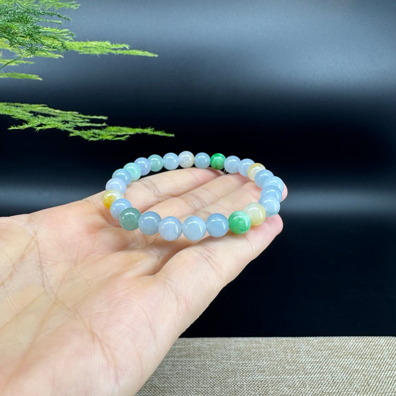 Natural Jadeite Jade Round Green Beads Bracelet ( 7.3 mm )