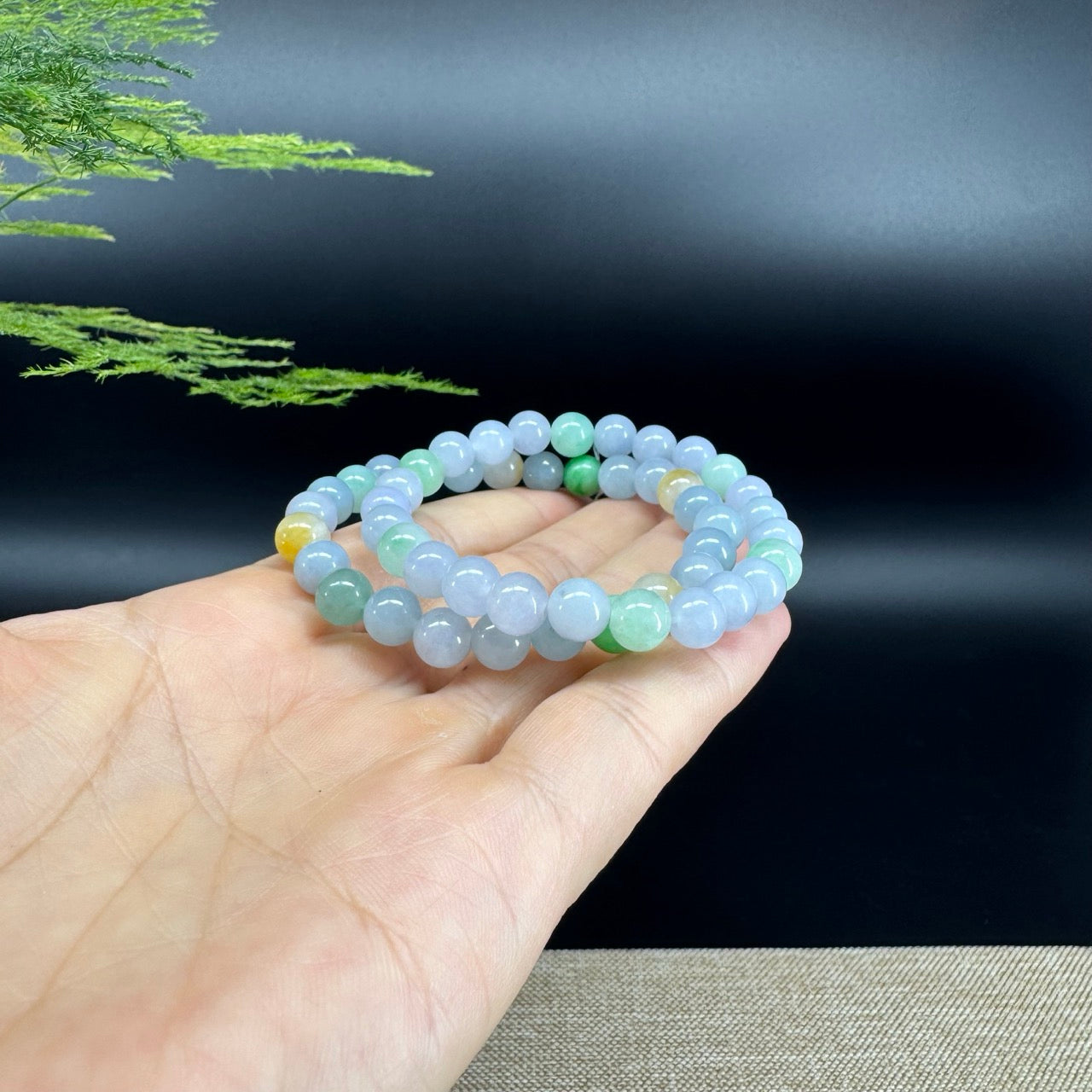 Natural Jadeite Jade Round Green Beads Bracelet ( 7.3 mm )