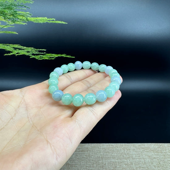 Genuine Jadeite Jade Round Lavender Green  Beads Bracelet (8.5 mm)