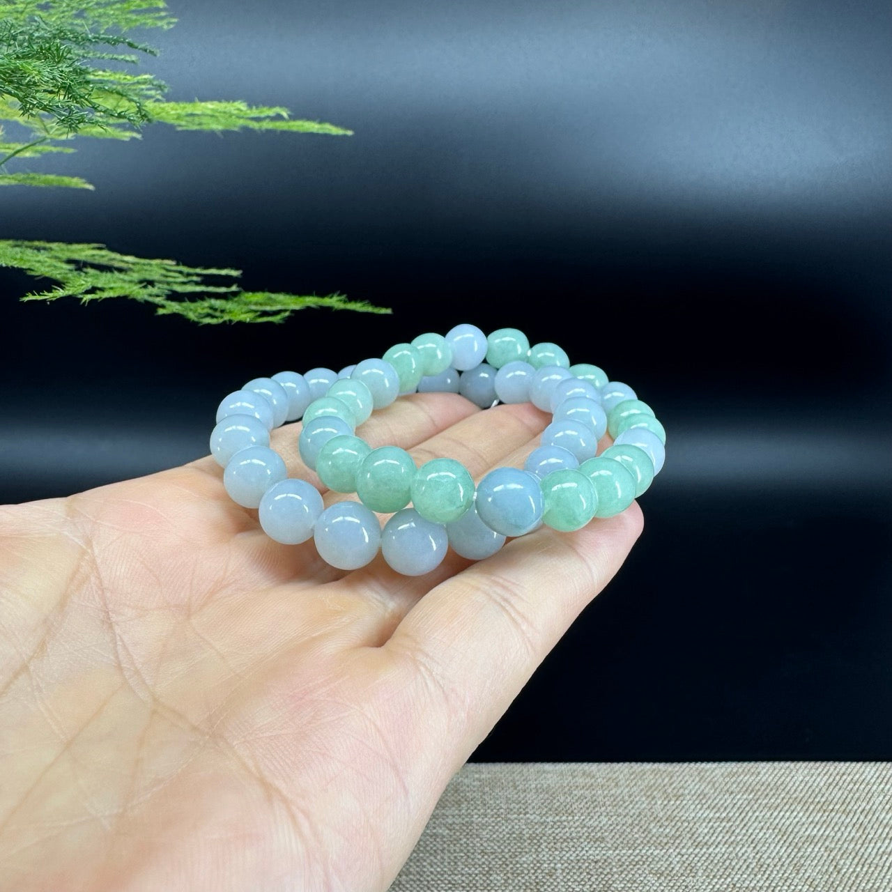 Genuine Jadeite Jade Round Lavender Green  Beads Bracelet (8.5 mm)