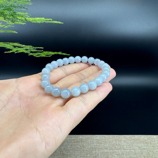 RealJade® Co. Genuine Jadeite Jade Round Light Lavender Beads Bracelet (7.5mm)