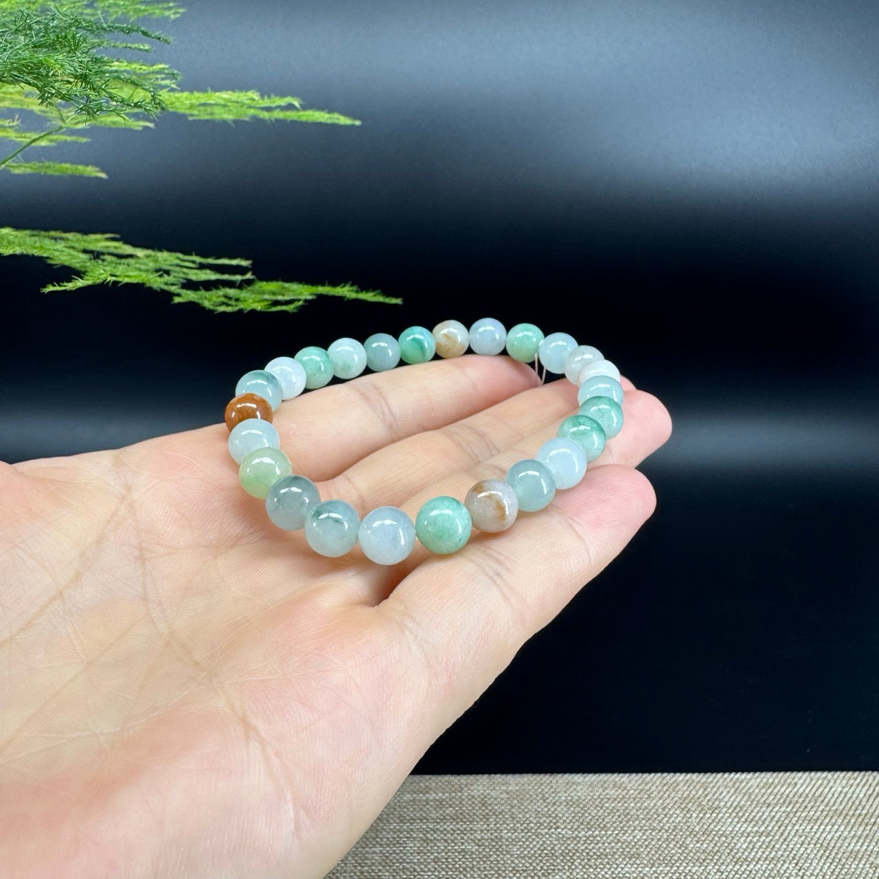 RealJade® Co. Genuine Jadeite Jade Round Ice Multiple Colors Beads Bracelet (7.8mm)