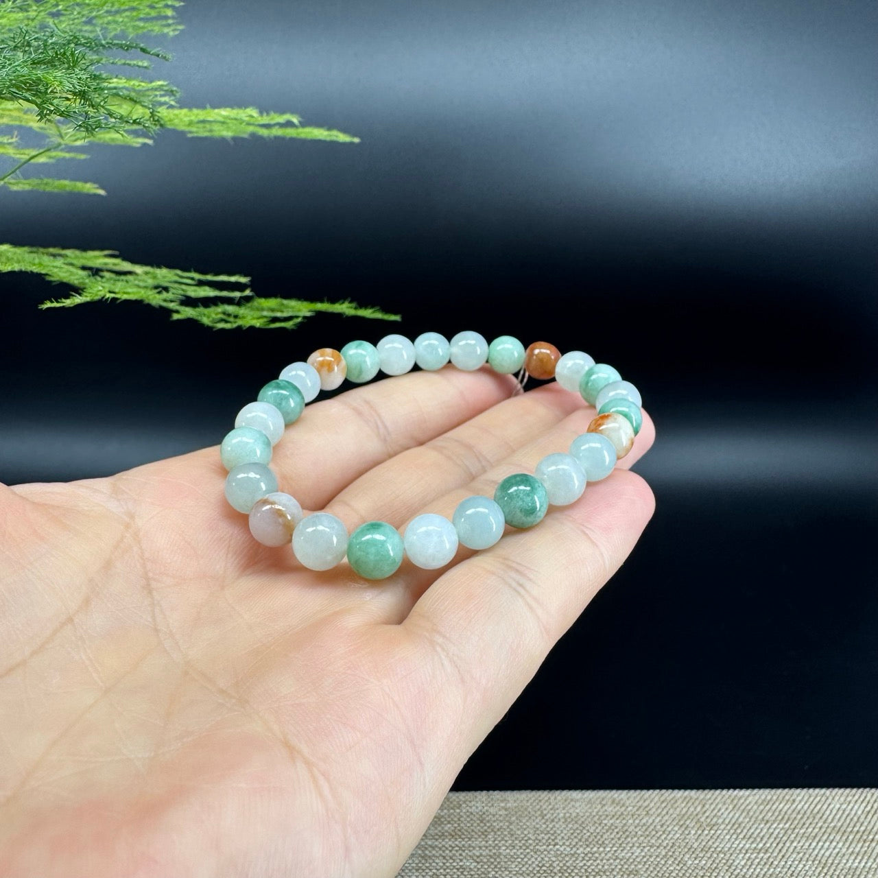 RealJade® Co. Genuine Jadeite Jade Round Ice Multiple Colors Beads Bracelet (7.8mm)