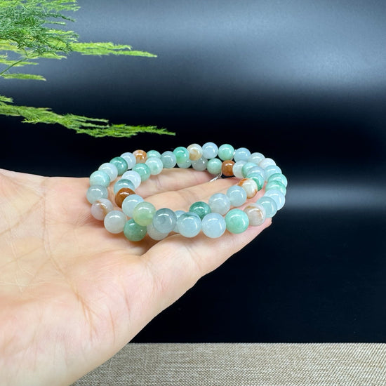 RealJade® Co. Genuine Jadeite Jade Round Ice Multiple Colors Beads Bracelet (7.8mm)