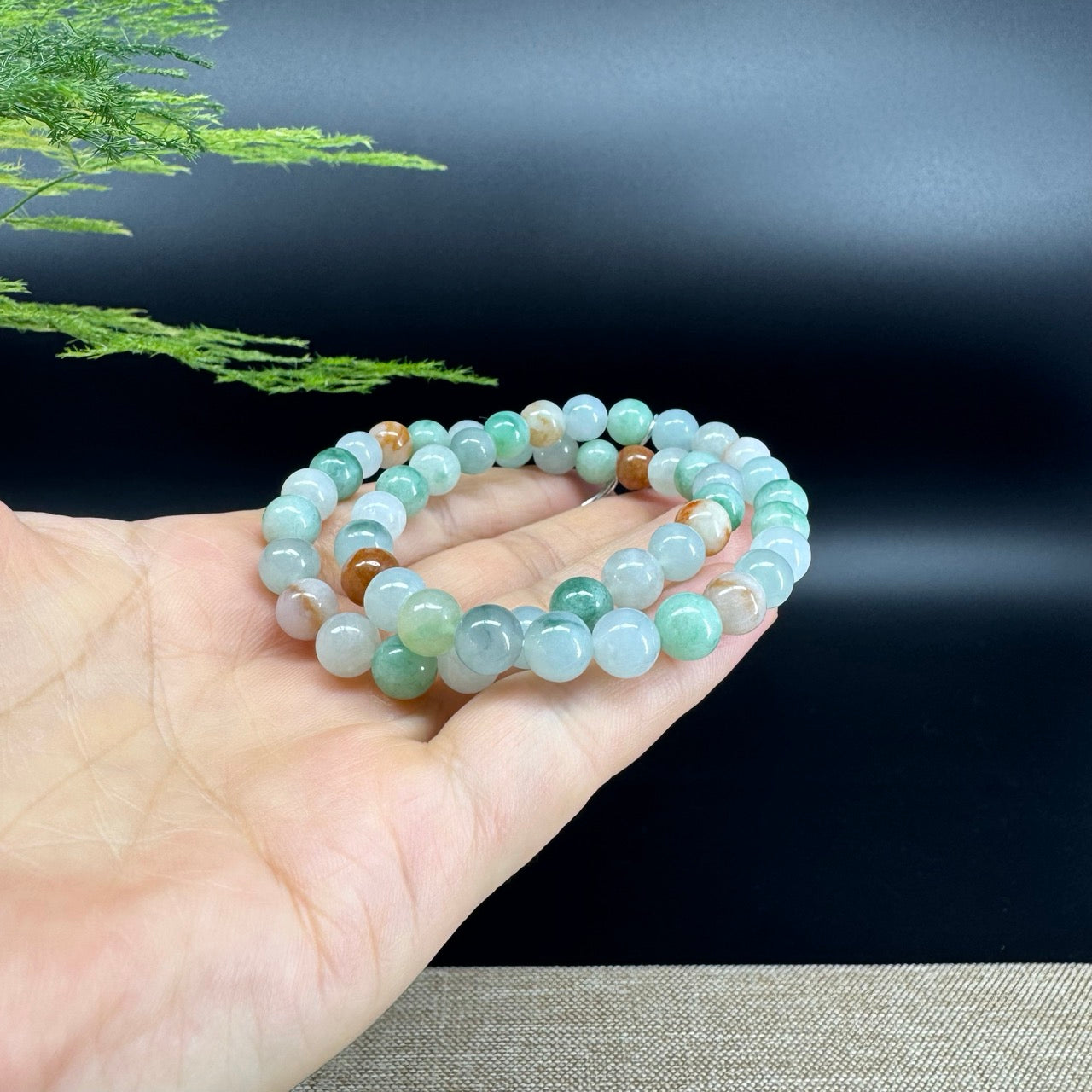 RealJade® Co. Genuine Jadeite Jade Round Ice Multiple Colors Beads Bracelet (7.8mm)
