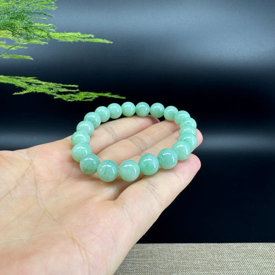 Jadeite Jade 9 mm Round  Apple Green Beads Bracelet ( 9 mm )