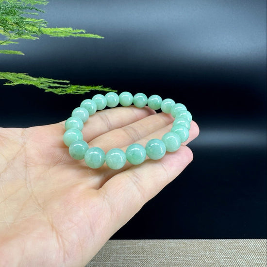 Jadeite Jade 9 mm Round  Apple Green Beads Bracelet ( 9 mm )