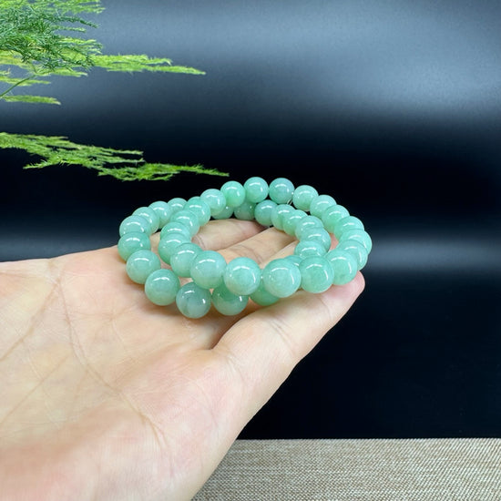 Jadeite Jade 9 mm Round  Apple Green Beads Bracelet ( 9 mm )
