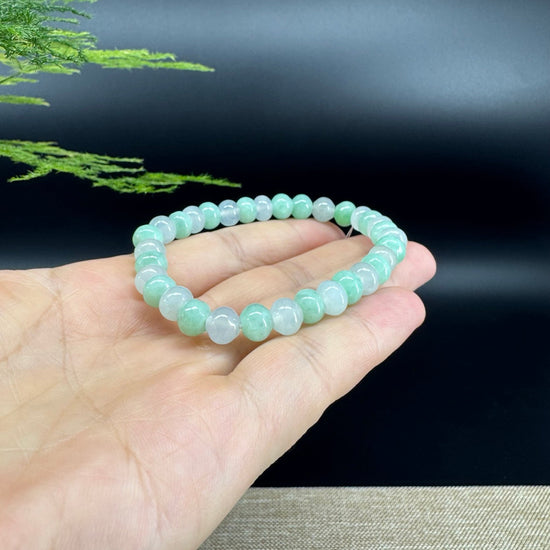 "Lucky Coin" Koukou Jadeite Jade Icy Green Beads Bracelet ( 7mm )