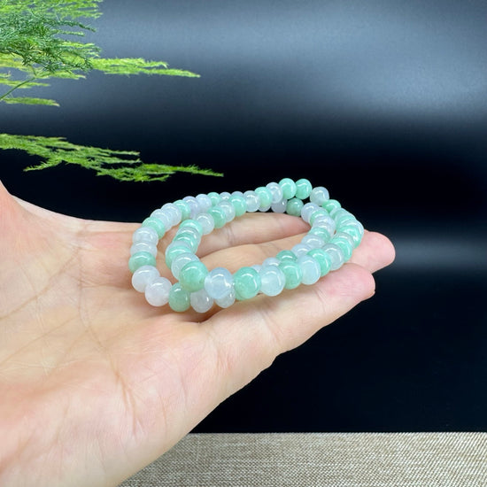 "Lucky Coin" Koukou Jadeite Jade Icy Green Beads Bracelet ( 7mm )