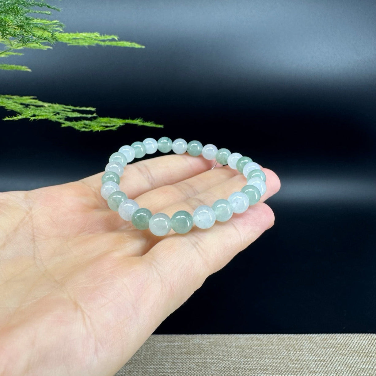 RealJade® Co. Genuine Jadeite Jade Round Ice Green Beads Bracelet (6.8mm)
