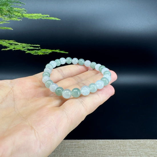 RealJade® Co. Genuine Jadeite Jade Round Ice Green Beads Bracelet (6.8mm)
