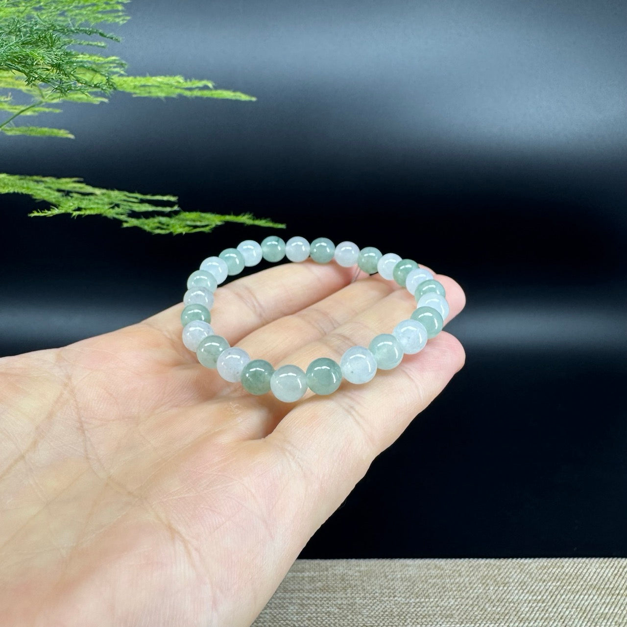 RealJade® Co. Genuine Jadeite Jade Round Ice Green Beads Bracelet (6.8mm)