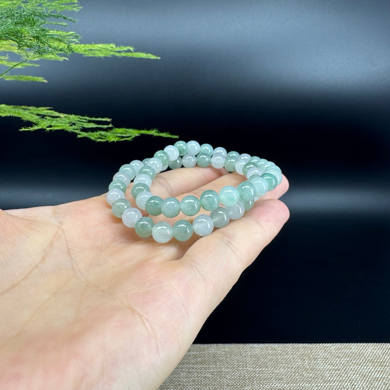 RealJade® Co. Genuine Jadeite Jade Round Ice Green Beads Bracelet (6.8mm)
