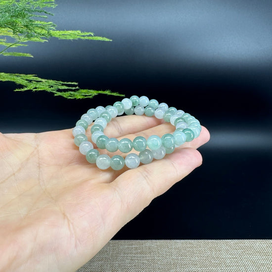 RealJade® Co. Genuine Jadeite Jade Round Ice Green Beads Bracelet (6.8mm)