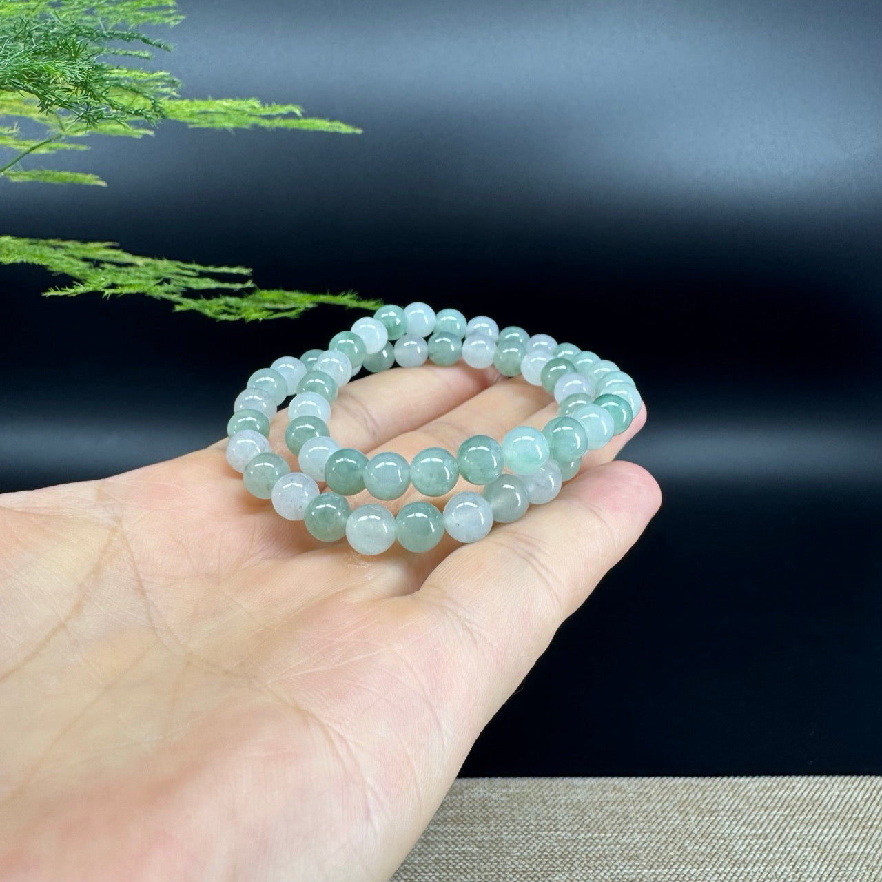 RealJade® Co. Genuine Jadeite Jade Round Ice Green Beads Bracelet (6.8mm)