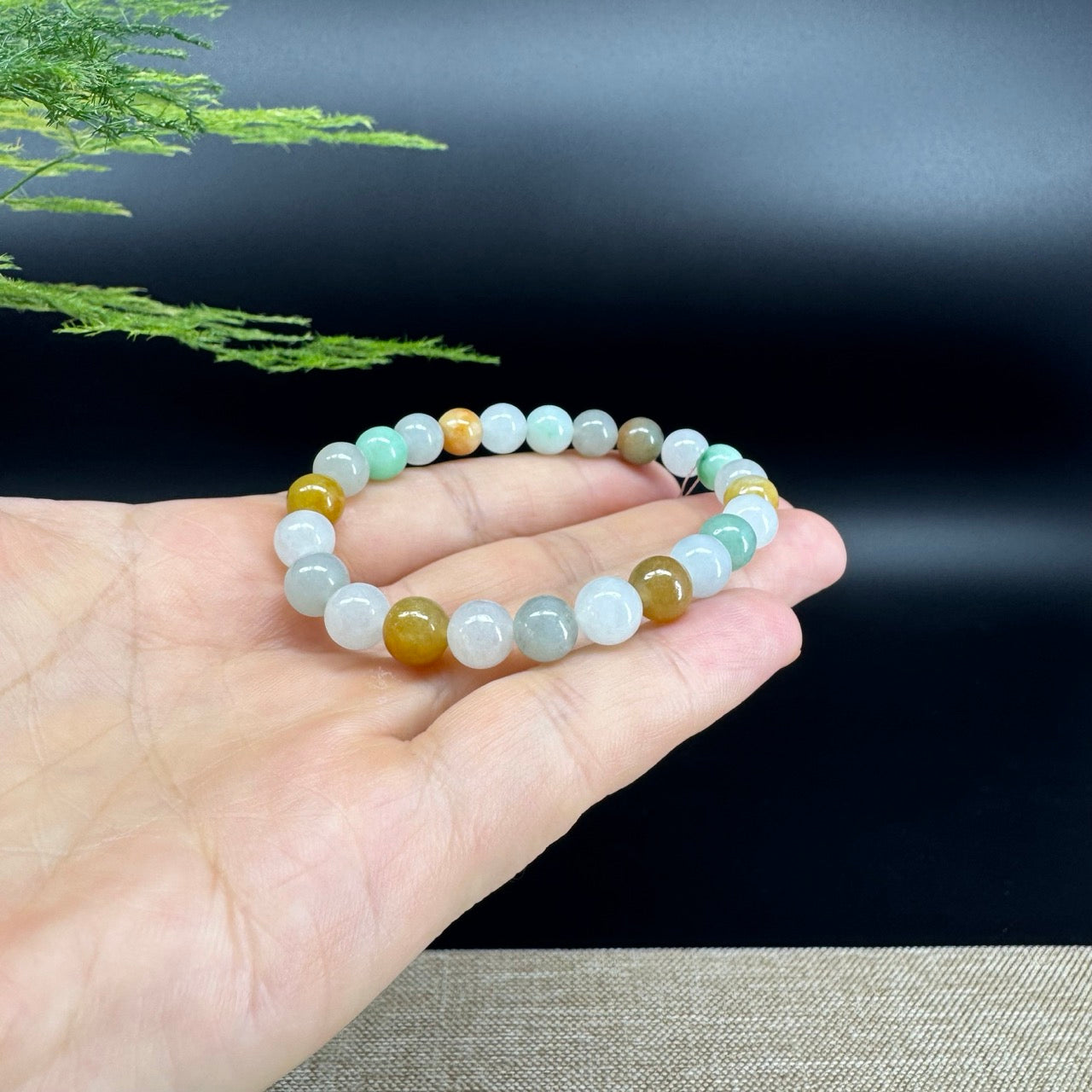 RealJade® Co. Genuine Jadeite Jade Round Multi-Colors Beads Bracelet (7.5mm)