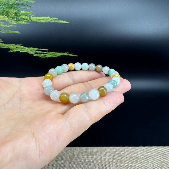 RealJade® Co. Genuine Jadeite Jade Round Multi-Colors Beads Bracelet (7.5mm)