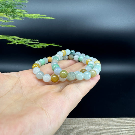 RealJade® Co. Genuine Jadeite Jade Round Multi-Colors Beads Bracelet (7.5mm)
