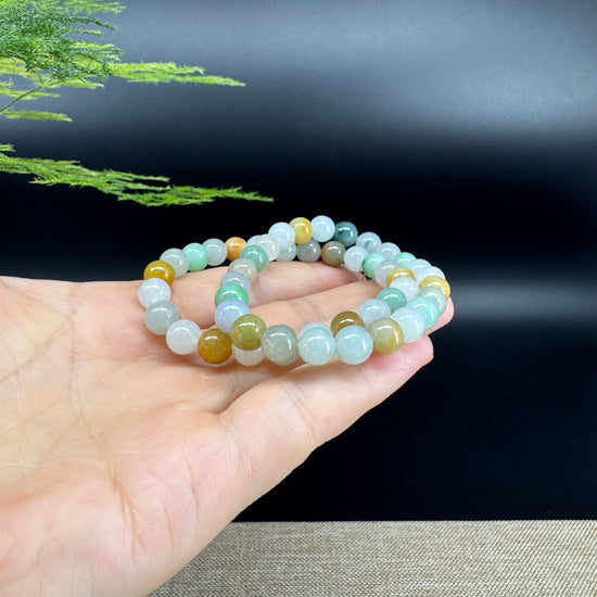 RealJade® Co. Genuine Jadeite Jade Round Multi-Colors Beads Bracelet (7.5mm)