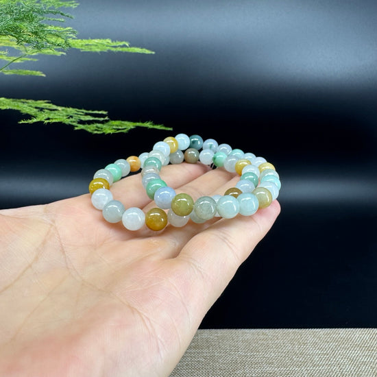 RealJade® Co. Genuine Jadeite Jade Round Multi-Colors Beads Bracelet (7.5mm)