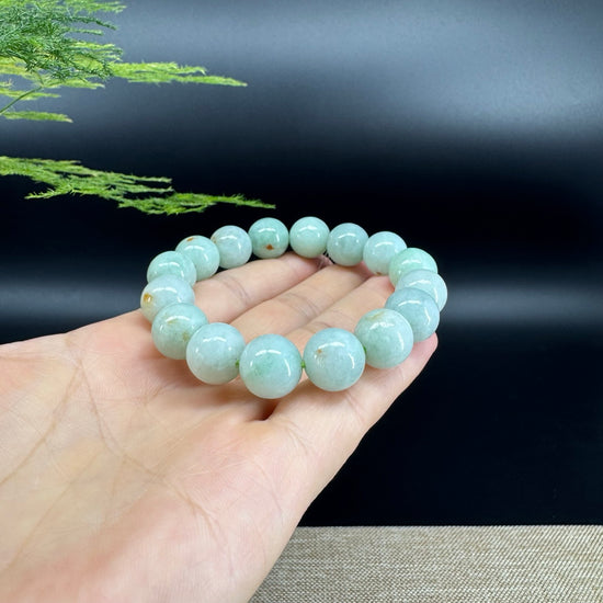RealJade® Genuine Jadeite Jade Round Apple Green Beads Bracelet ( 12.5 mm ) For Men