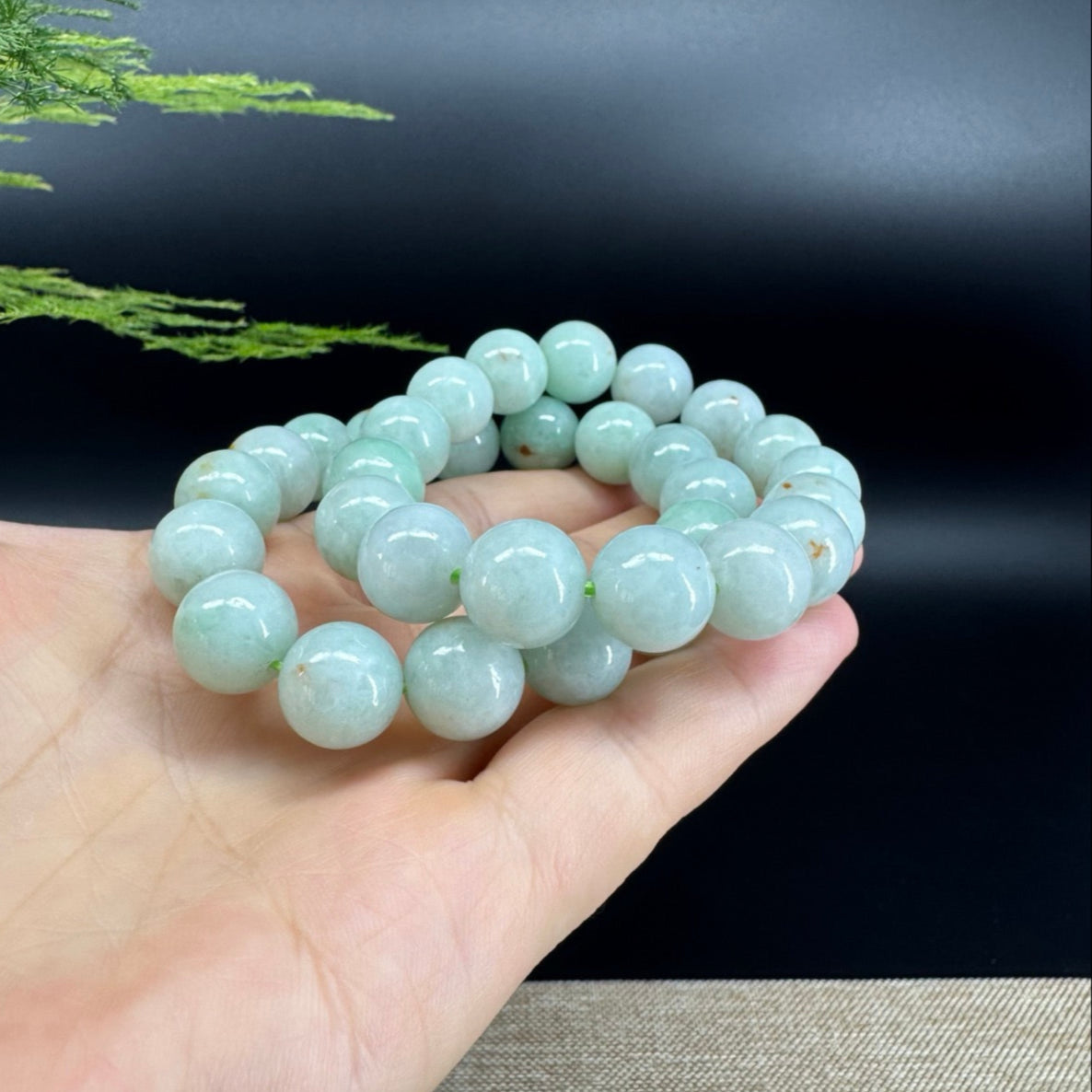 RealJade® Genuine Jadeite Jade Round Apple Green Beads Bracelet ( 12.5 mm ) For Men