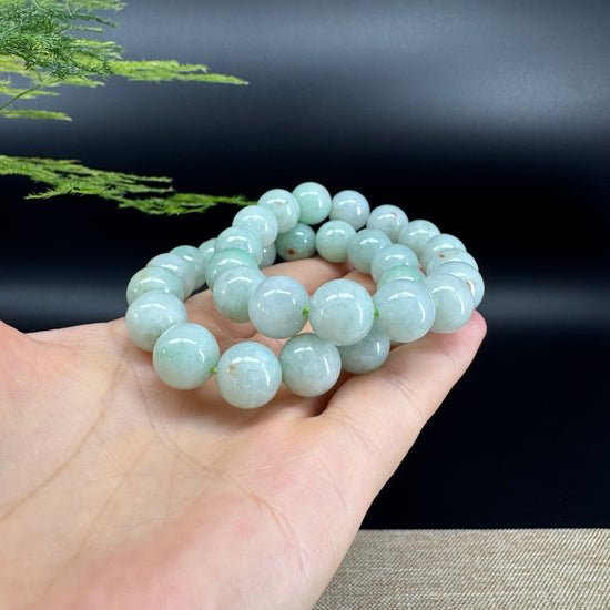 RealJade® Genuine Jadeite Jade Round Apple Green Beads Bracelet ( 12.5 mm ) For Men