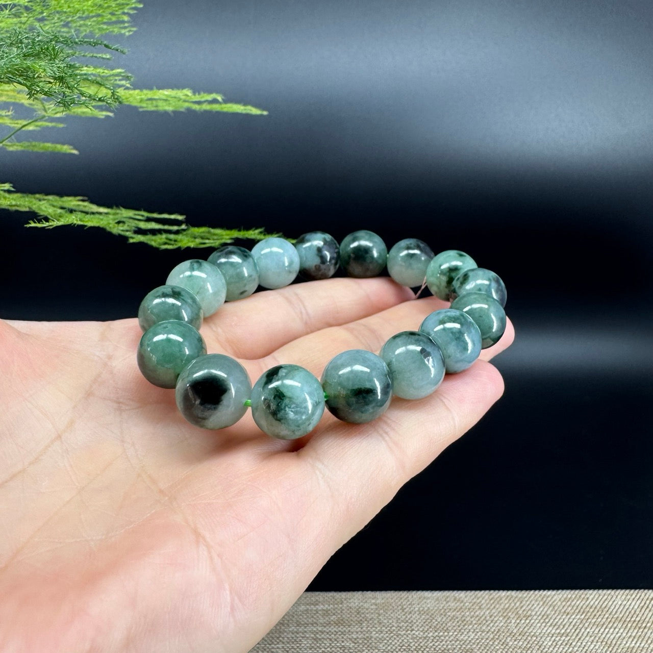 RealJade® Genuine Jadeite Jade Round Icy Blue Beads Bracelet ( 13mm ) For Men